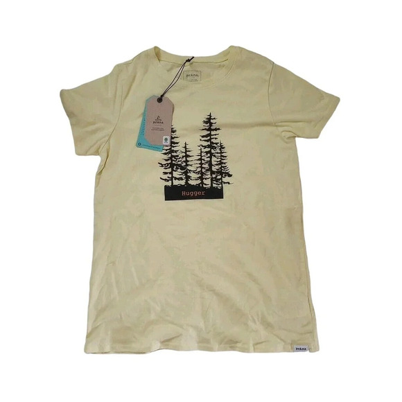prAna Journeyman Tee2.0 Shirt Sz XS Short Sleeve Tree Hugger Lemon Women's New - Picture 1 of 8